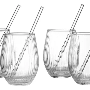 Ritzenhoff & Breker 8-tlg Partyset Spritz mit Trinkhalm Riffelglas Beliebt