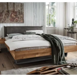 Forestales Schwebe-Massivholzbett "Astoria" mit Stoffkopfteil VII Sonderangebot