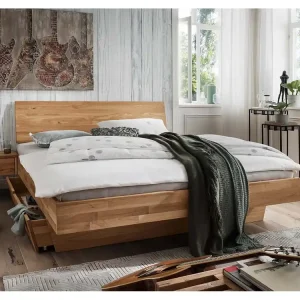 Forestales Schwebe-Massivholzbett "Astoria" mit Holzunterbau und 2 Schubladen, mit Kopfteil I Letzte Chance