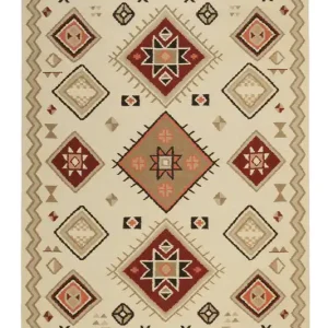 Kelim Teppich Creme Beige Rot aus Wolle "Brionne" Green Looop Heißes Angebot