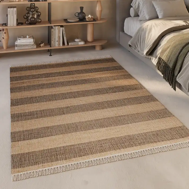 Handwebteppich Beige Braun aus Naturfaser "Virgil" Green Looop Günstig