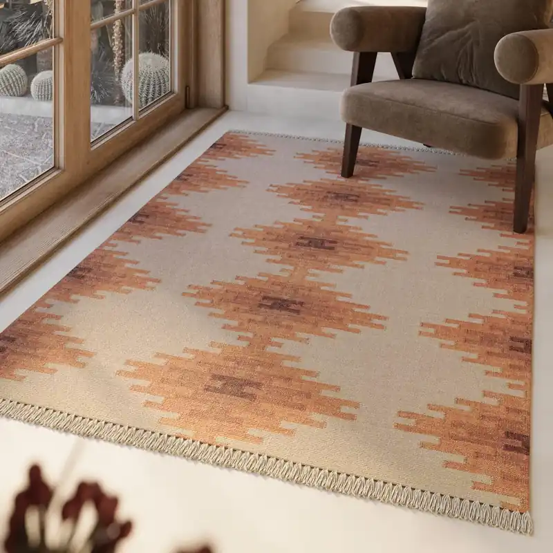 Kelim Teppich Beige Terracotta aus Wolle "Belle" Green Looop Direktkauf