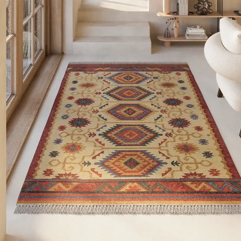 Kelim Teppich Beige aus Wolle "Valere" Green Looop Finale Aktion