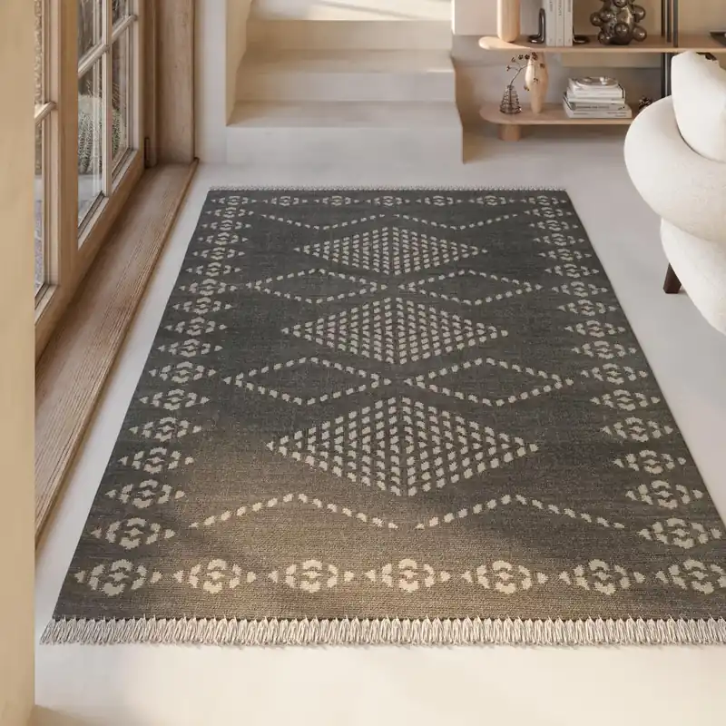 Finale Aktion Kelim Teppich Dunkelgrau aus Wolle "Belmont" Green Looop