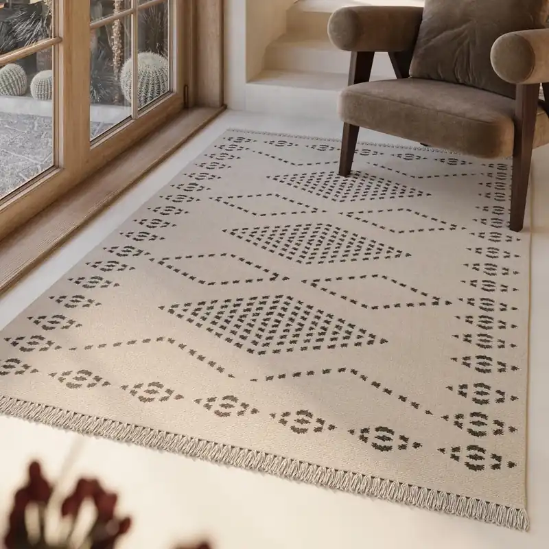 Billig Kelim Teppich Creme Beige aus Wolle "Belmont" Green Looop