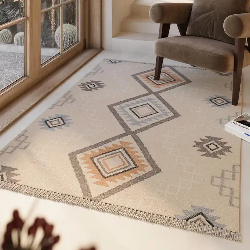Jetzt Bestellen Kelim Teppich Creme Beige aus Wolle "Jong" Green Looop