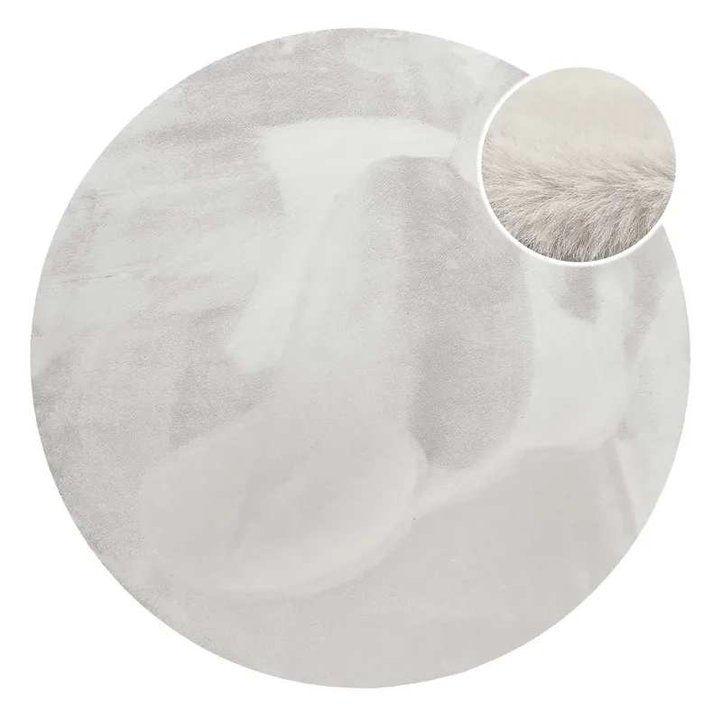 Kunstfell Teppich Rund Beige Grau flauschig und weich "Anna" WECONhome Basics Abverkauf