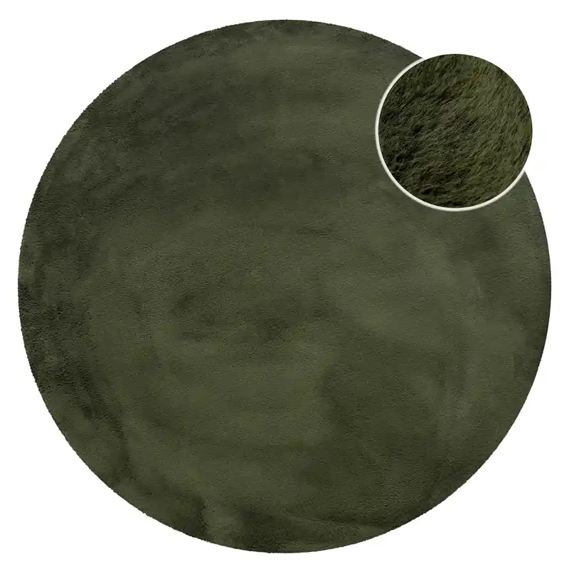 Kunstfell Teppich Rund Olive flauschig und weich "Anna" WECONhome Basics Top-Preis
