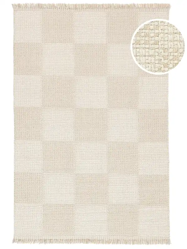 Rugvista coreCuadro - Hellbeige / WeißWollteppich200 x 300 cm Zertifiziert