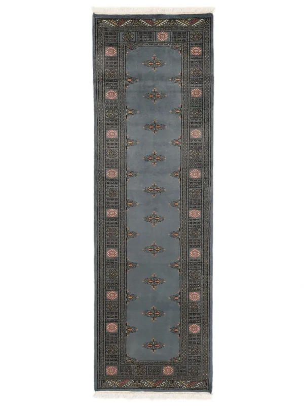 AuthentischPakistan Buchara 2plyHandgeknüpftTeppichSchwarz / DunkelgrauLäufer78 x 247 cm Günstig