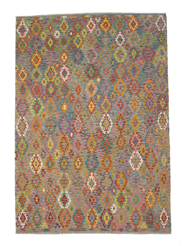 Top-Angebot AuthentischKelim Afghan Old StilHandgewebtWollteppichBraun / Dunkelgelb255 x 340 cm