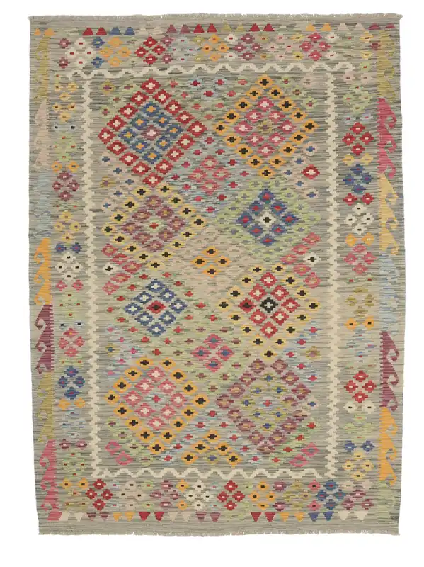 AutentycznyKelim Afghan Old StilHandgewebtWollteppichBraun / Orange182 x 248 cm Super-Preis