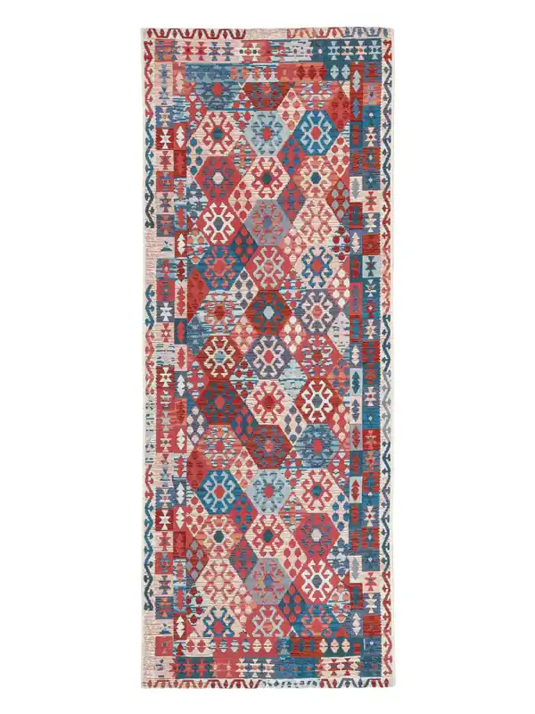 Rugvista essentialRuva Kilim - Blau / RotTeppichLäufer80 x 200 cm Zertifiziert