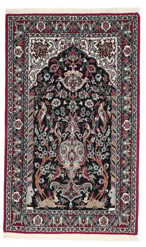 Garantierte Lieferung Isfahan SeidenketteHandgeknüpftTeppichSchwarz / Dunkelgrau71 x 117 cm