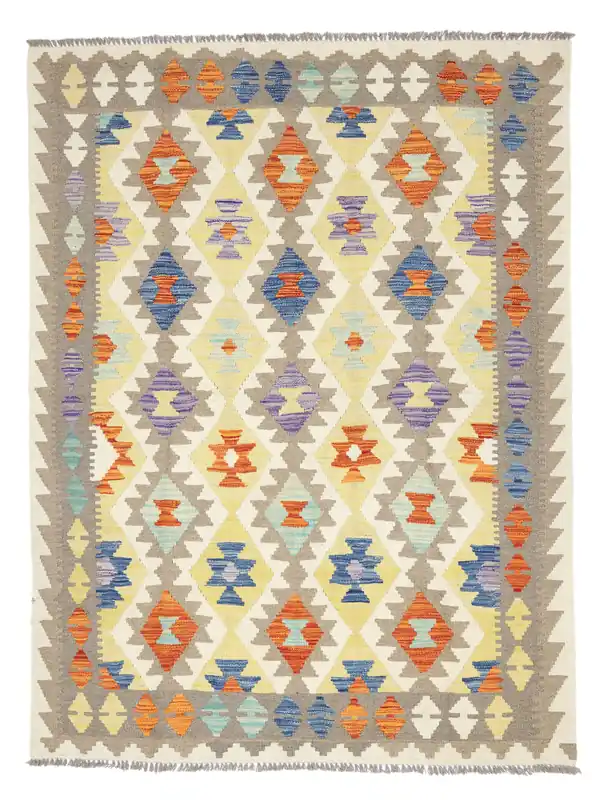 Zertifiziert AuthentiqueKelim Afghan Old StilHandgewebtWollteppichGelb / Braun147 x 195 cm