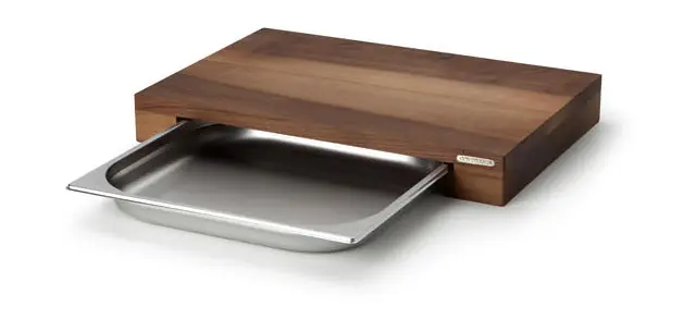 Continenta Schneidebrett Walnuss m. Edelstahl Schublade 48 x 32,5 x 6 cm Preiswert