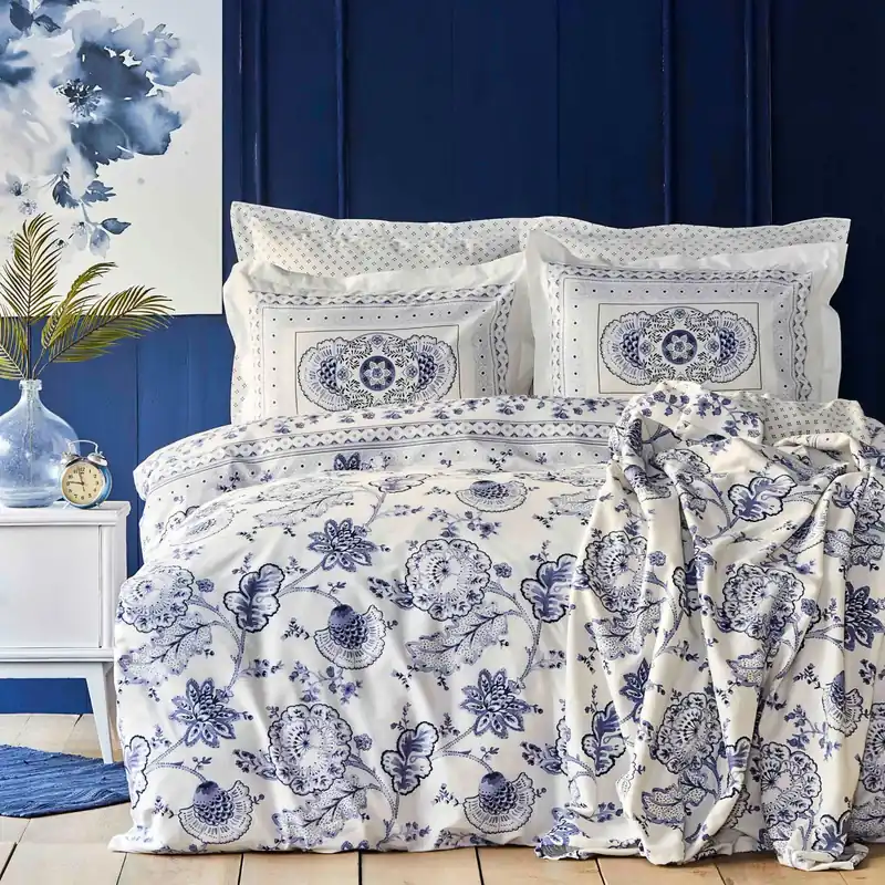 Highlight Karaca Home Amar Blau 100% Baumwolle Doppeltes Bettbezugs-Set