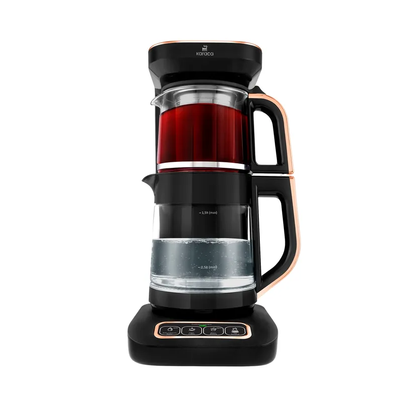 Jetzt Bestellen Karaca Çaysever Robotea Pro 4 in 1 Sprechende Automatische Glas-Teemaschine, Wasserkocher und Filterkaffeemaschine 2500W Schwarz Kupfer