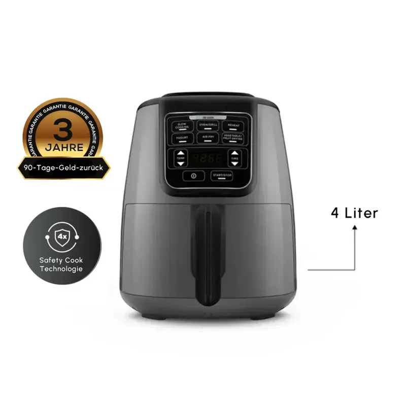 Zertifiziert Karaca Air Cook XL 2 in 1 Airfryer Space Grau Schwarz, 4L, 1550W