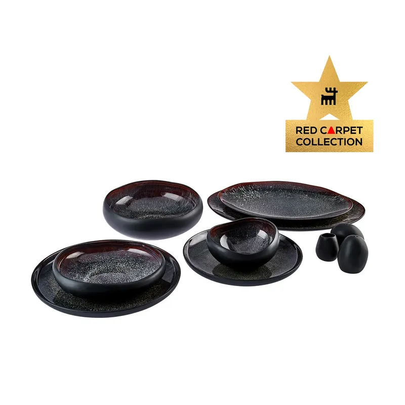 Aktuell Karaca Red Carpet Collection Streamline Galactic Stoneware Geschirrset 12 Personen Schwarz, 59 Teilig