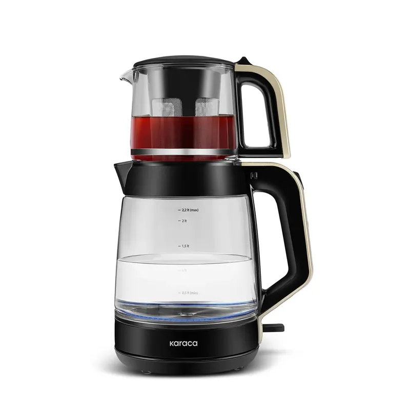 Bestseller Karaca Glass Tea XL 2in1 Glas-Teezubereiter und Wasserkocher Creme
