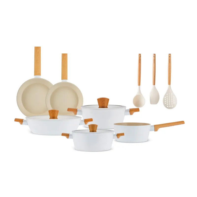 Direkt Vom Hersteller Karaca Swiss Crystal Almond Cream 12-teiliges Kochgeschirr-Set