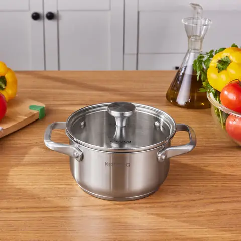 Aktuell Karaca Elite Edelstahl-Induktions-Kochtopf mit Deckel, 16 cm, Silber