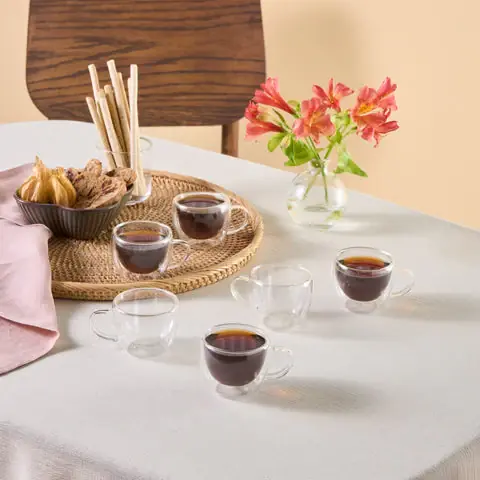 Karaca Olivia 6-teiliges doppelwandiges Espresso- und türkisches Kaffeetassen-Set für 6 Personen, 80 ml, klar Online Kaufen