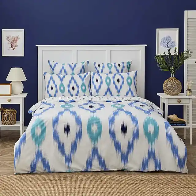 Nautica Home Ikat Bettbezug-Set aus 100 % Baumwolle, 135 × 200 cm, Weiß-Blau Abverkauf