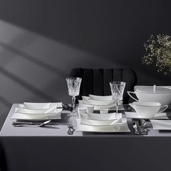 Jumbo Wind Platin 64-teiliges Tafelservice für 12 Personen – Quadratisch Top-Angebot