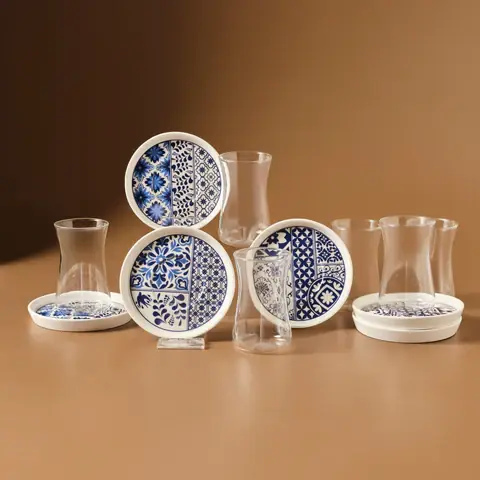 Karaca Portela 12-teiliges Türkisches Teeset aus Bone China für 6 Personen, 170 ml, Mehrfarbig Knallerangebot